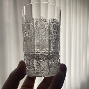 24% lead crystal star grid hand cut whiskey tumbler | bohemian vintage rock glass