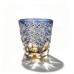 blue top gold base star mesh cut 24% lead crystal edo kiriko tumbler