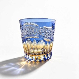 blue amber two tone mixed cut 24% lead crystal edo kiriko whiskey tumbler