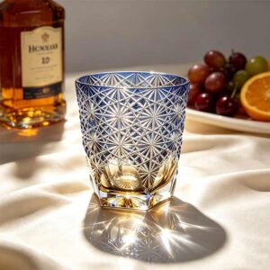blue top gold base star mesh cut 24% lead crystal edo kiriko tumbler
