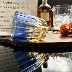 blue amber gradient vertical cut 24% lead crystal edo kiriko whiskey tumbler