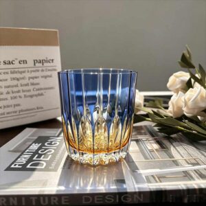 blue amber gradient vertical cut 24% lead crystal edo kiriko whiskey tumbler