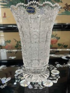 24 lead bohemian crystal vase | hand cut boho vintage decor vase